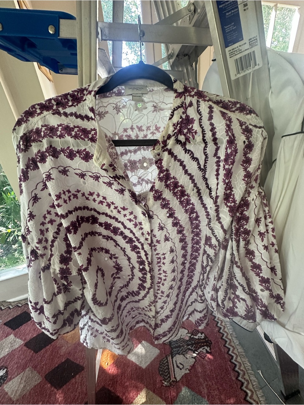 Boho Spiral-Print Button Blouse - Cream & Plum